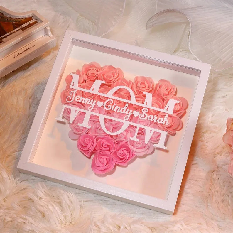 Caja de sombra personalizada con flores - Regalo del Día de la Madre para Abuela, Mamá, Nana, Mimi con nombres personalizados de los niños
