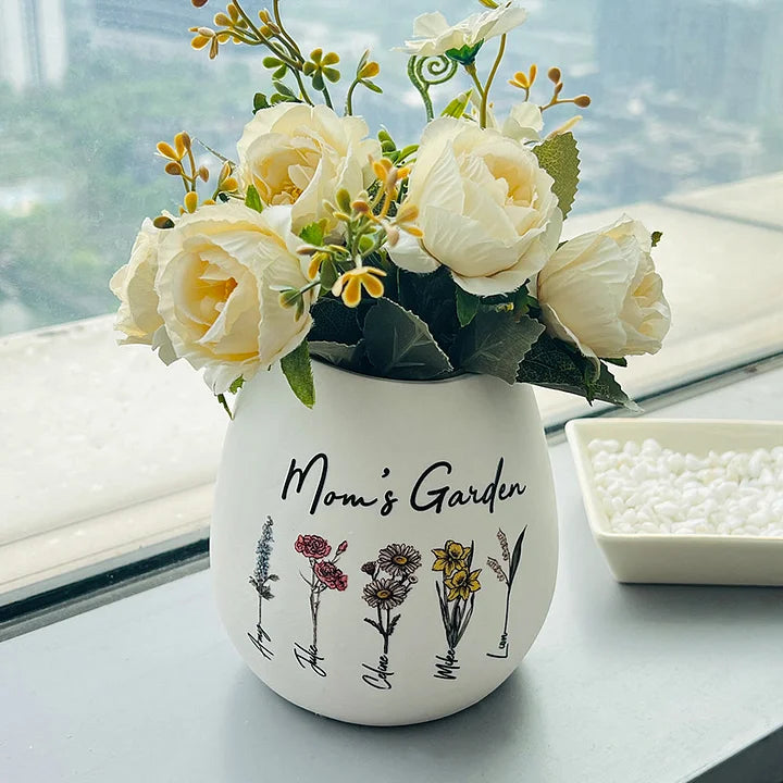 Personalisierte Vase mit Geburtsmonatsblume für Mama Oma