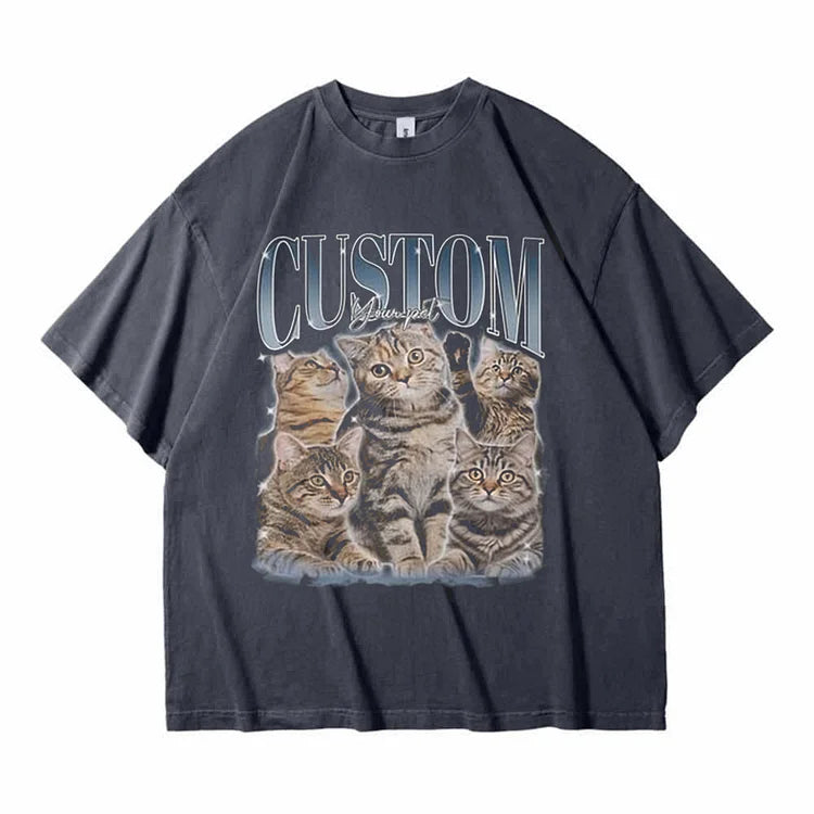 T-shirt Vintage Photo Personnalisé - Impression Personnalisée Vintage Hip Hop Sweatshirt Vintage pour Animaux - Cadeau pour Amoureux des Animaux