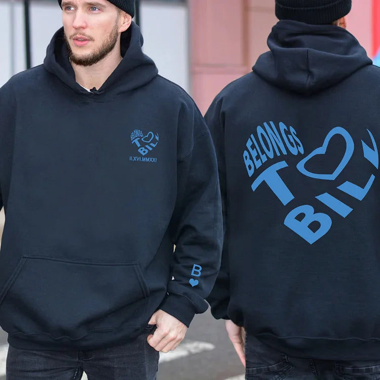 Gehört zum Namen, Personalisiertes Herz-Design, Paar Unisex Sweatshirt, Urlaubsgeschenk, Geburtstagsgeschenk, Jubiläumsgeschenk