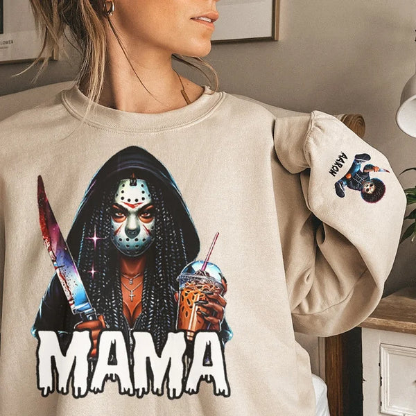 Custom Halloween MAMA Sweatshirt with Kid's Names on the Sleeve