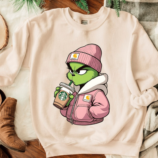 Customized Grinch Sweatshirt Gift with Child's Name on Sleeve