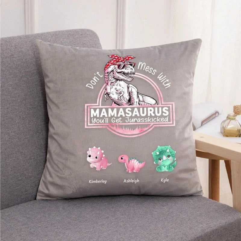 Don't Mess With Mamasaurus - Personalisiertes Kissen aus Samt - Muttertagsgeschenk