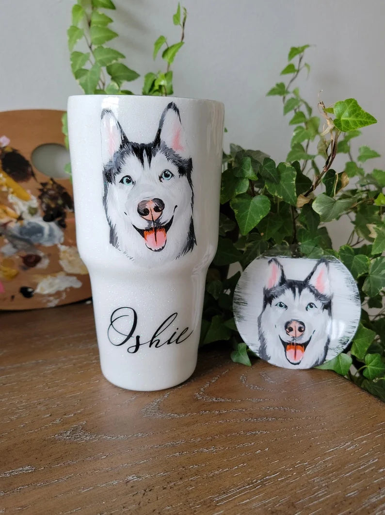Gobelets personnalisés avec portrait d'animal peint à la main