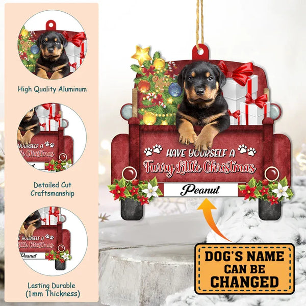 Personalized Dog Red Truck Christmas Aluminum Ornament