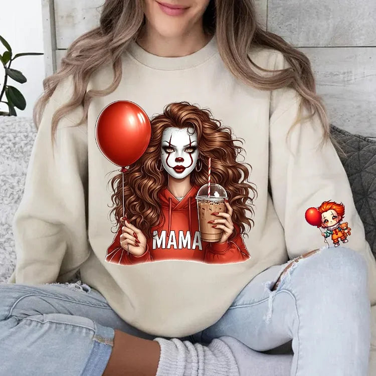 Horror MAMA Sweatshirt with Kid's Names on the Sleeve