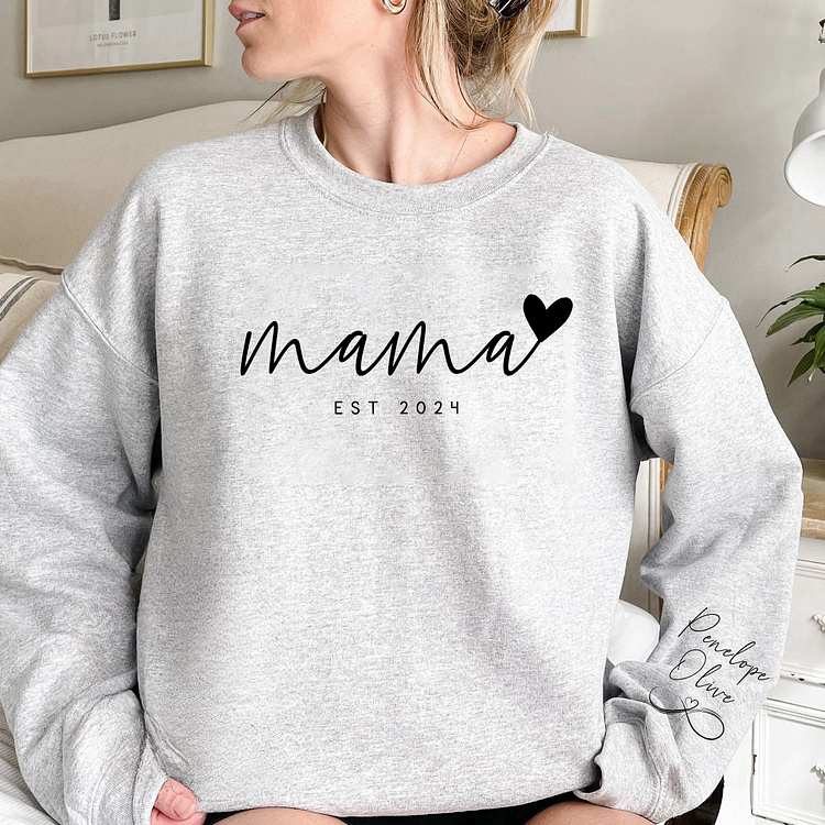Amour Infini pour Maman - Sweatshirt Personnalisé Mama avec les Noms des Enfants sur la Manche