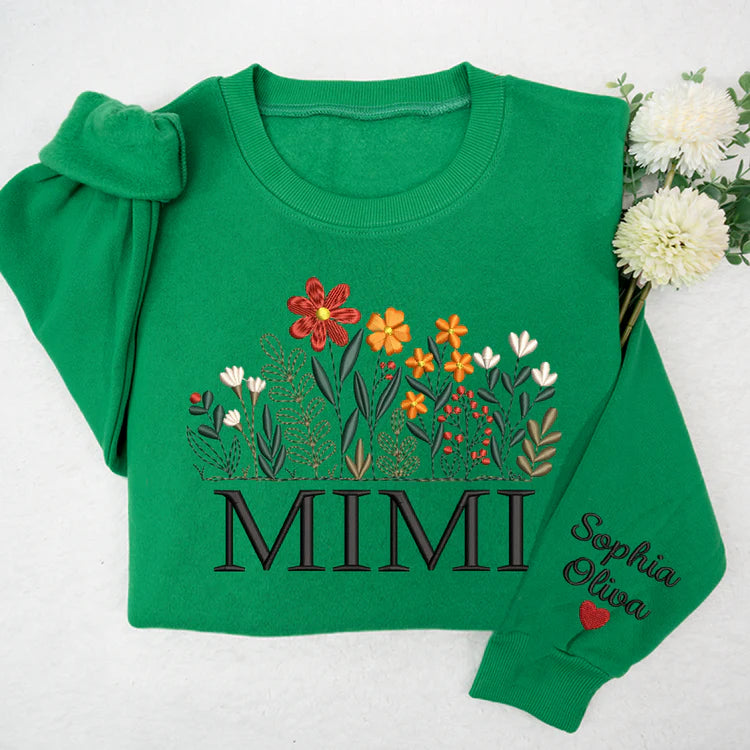 Mimi Blume bestickt - Custom Mimi mit Kindern - Mama Oma Geschenk Sweatshirt