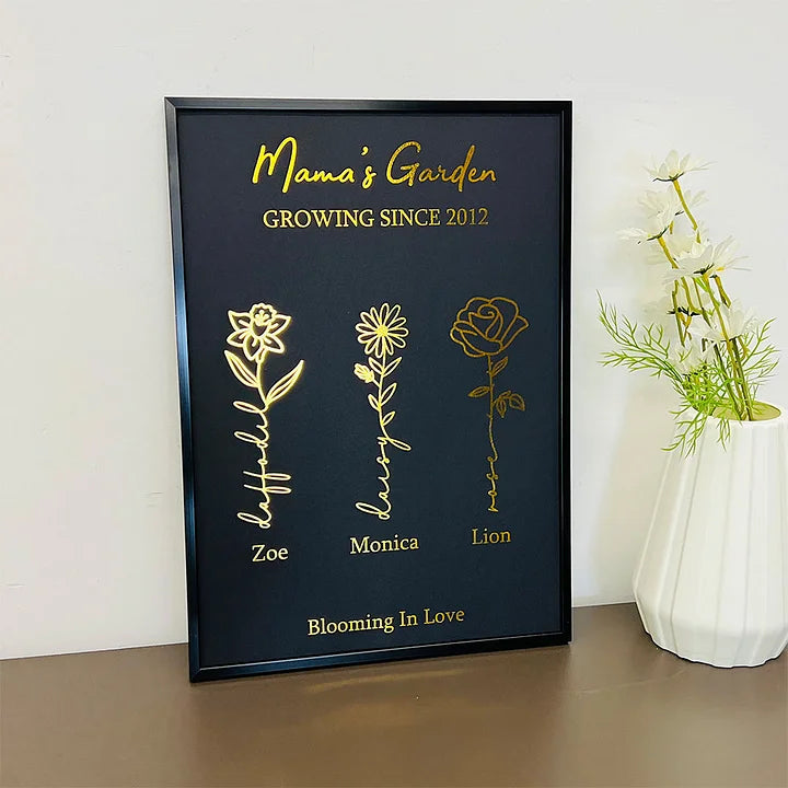 ⭐️Cadre personnalisé en feuille d'or avec fleur de naissance