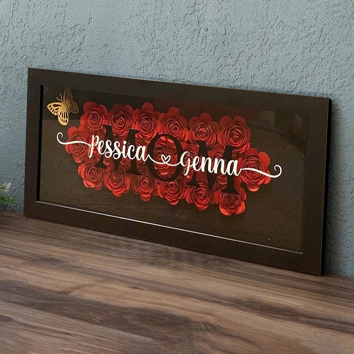 Personalized Mom Flower Shadow Box with Kids Name for Mother's Day Gift Ideas - Wonderful Gift for Mommy