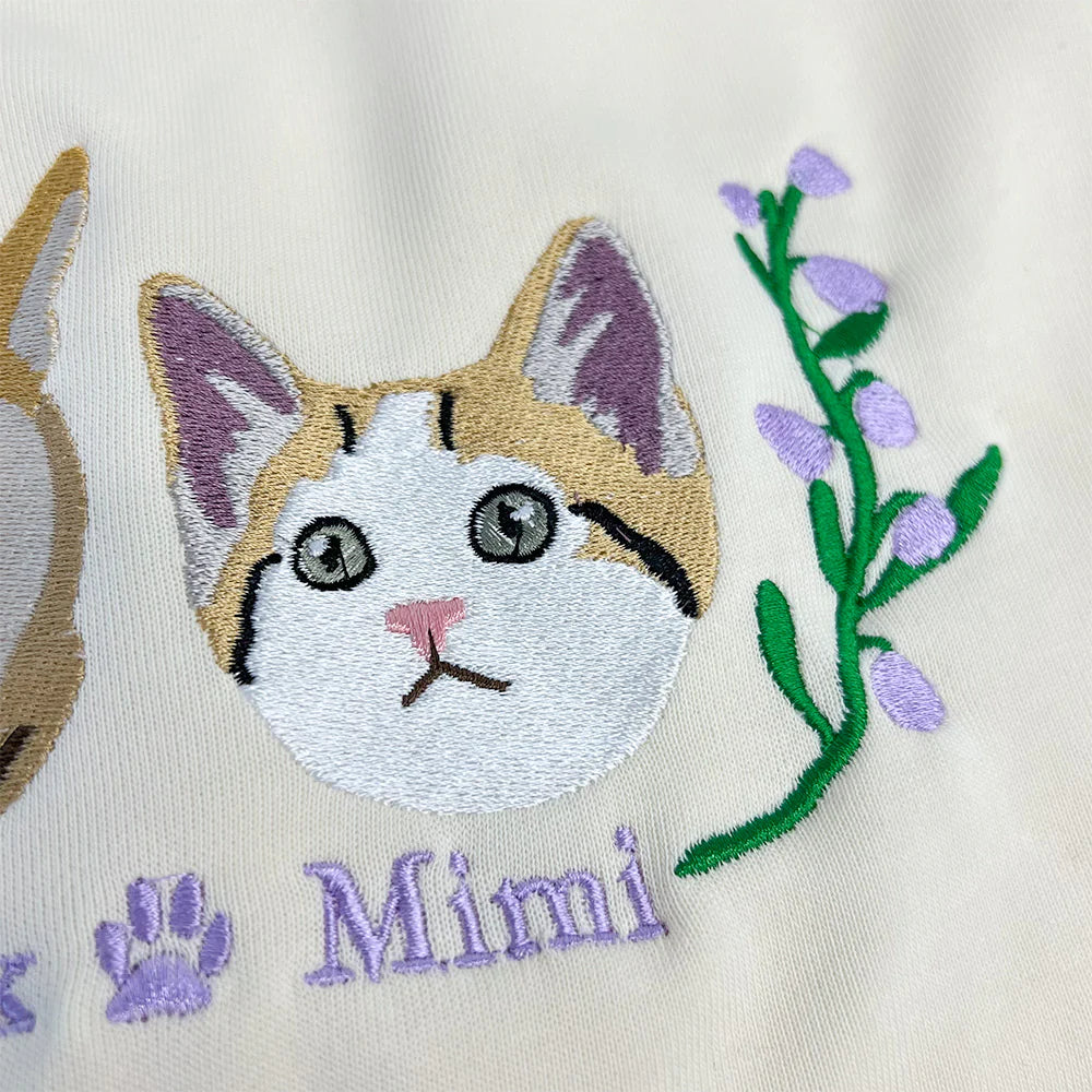 Sweat à capuche/sweat-shirt brodé personnalisé avec portrait d'animal de compagnie et fleur