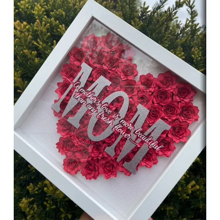 Personalisierte Mama-Blumen-Schattenbox mit Namen zum Muttertag und für Ihre Liebe - handgemachtes Geschenk
