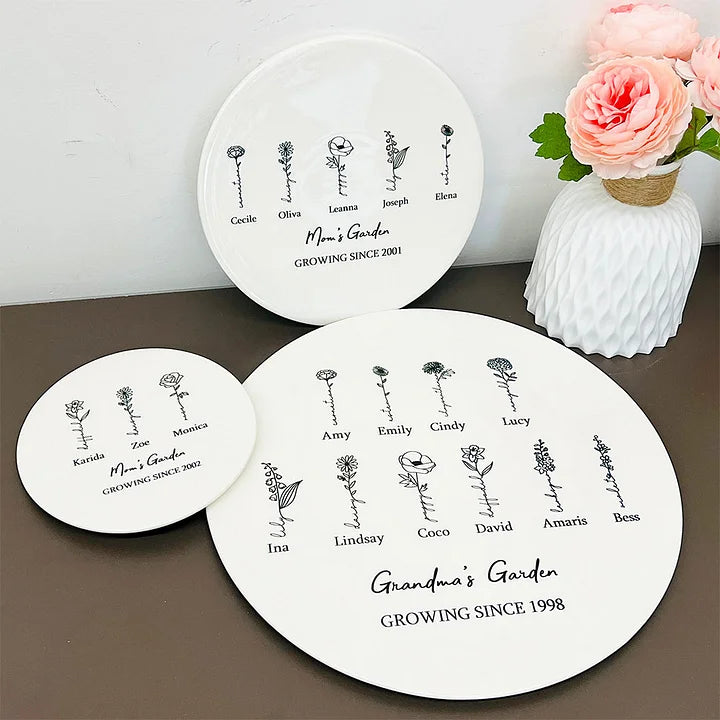 Personalisierte Mamas Gartenfliese mit Geburtsblumen und Namen
