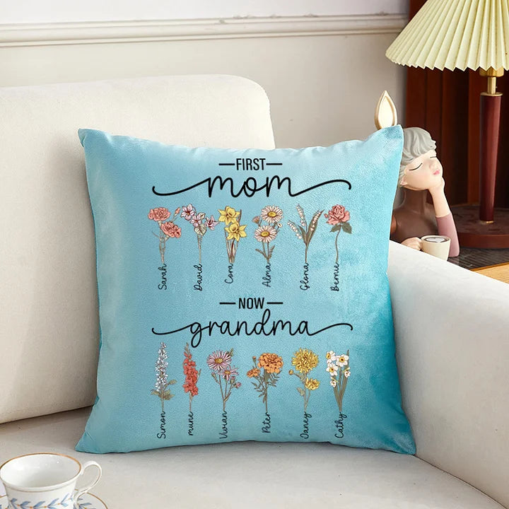 Erste Mama, jetzt Oma – Geburtsblume, individuelles Kissen