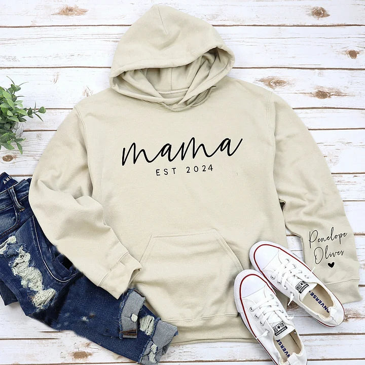 Minimalistisches Mama Sweatshirt mit Datum und Kindernamen