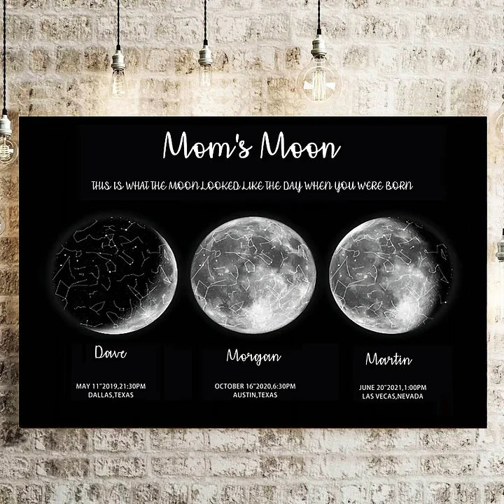 🎁 Regalo Especial para el Día de la Madre 🌔 Regalo Familiar Personalizado de Aniversario Especial con Cielo Nocturno de Luna - Universo de Mamá, Luna de Papá