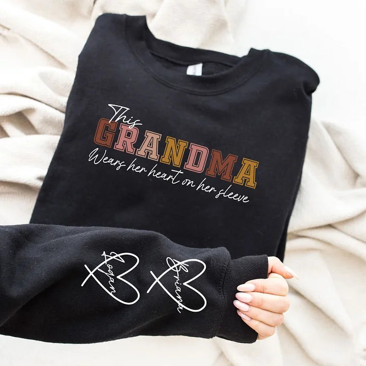 Tragen Sie ein Sweatshirt mit Herz am Ärmel für Mama und Oma