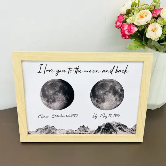 🌔Marco de impresión de fases lunares de nacimiento personalizado - Regalo personalizado para mamá, abuela, Día de la Madre