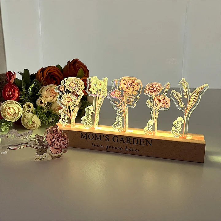✨Luz LED de acrílico 3D con cristal personalizado de flor de nacimiento con nombres de niños