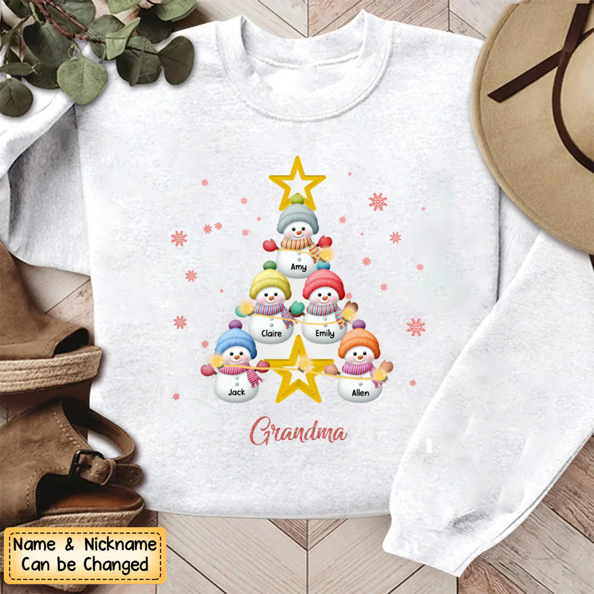Felpa con Pupazzo di Neve Personalizzato per Bambini con Albero di Natale