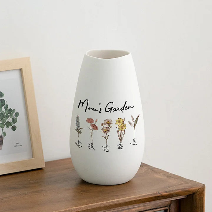 Personalisierte Vase mit Geburtsmonatsblume für Mama Oma