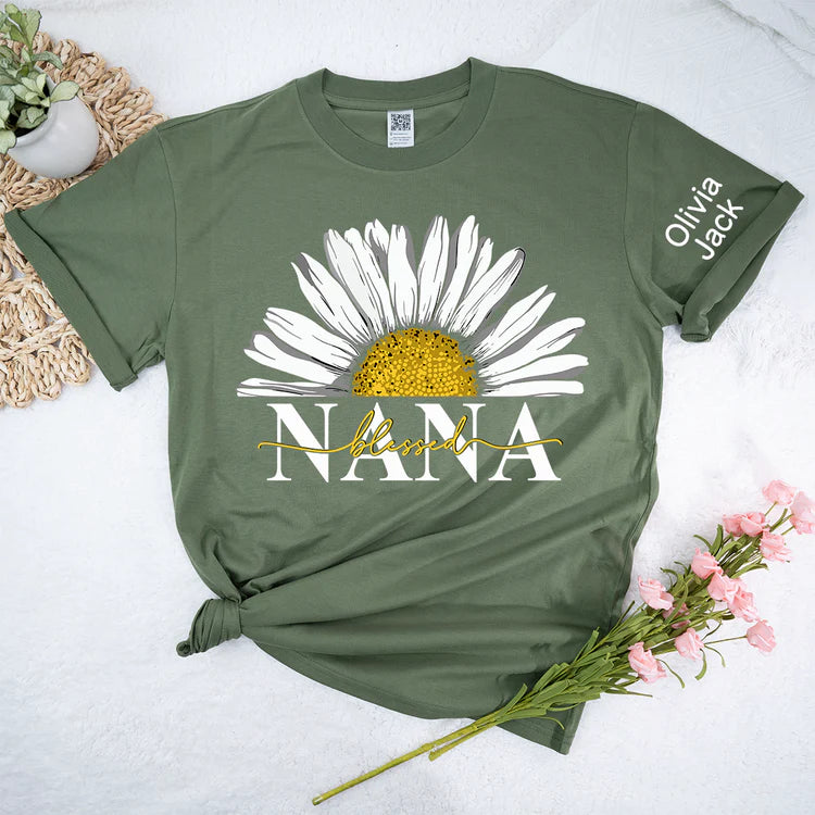 Camiseta Personalizada Blessed Nana Daisy Con Nietos - Regalo Para Mamá