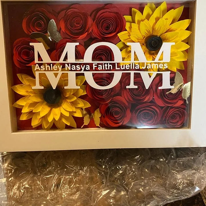 Boîte à ombre fleur personnalisée pour maman avec nom pour la fête des mères et pour votre amour - Cadeau fait main