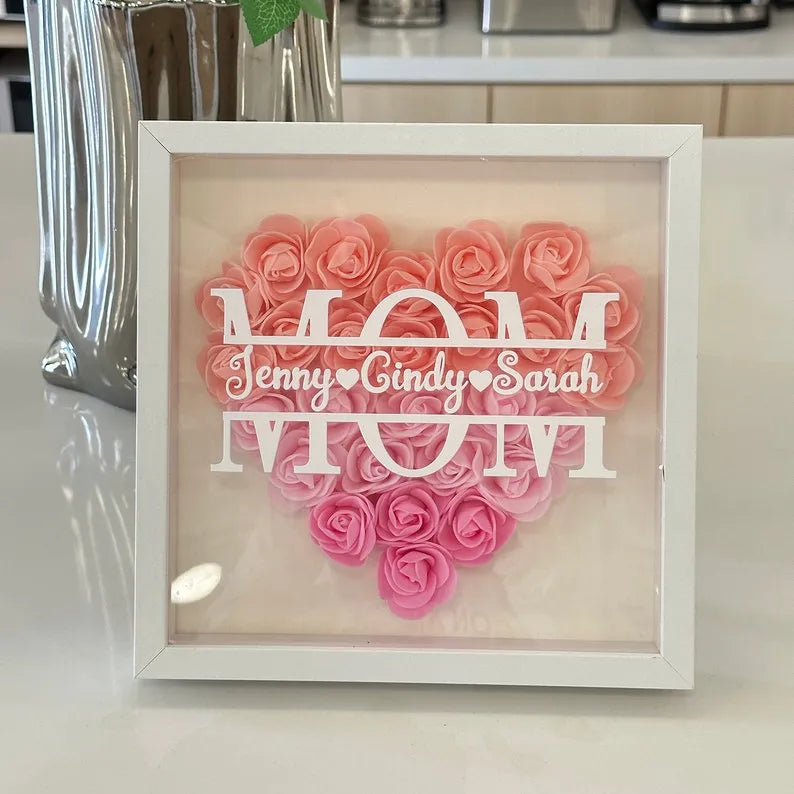 Caja de sombra personalizada con flores - Regalo del Día de la Madre para Abuela, Mamá, Nana, Mimi con nombres personalizados de los niños