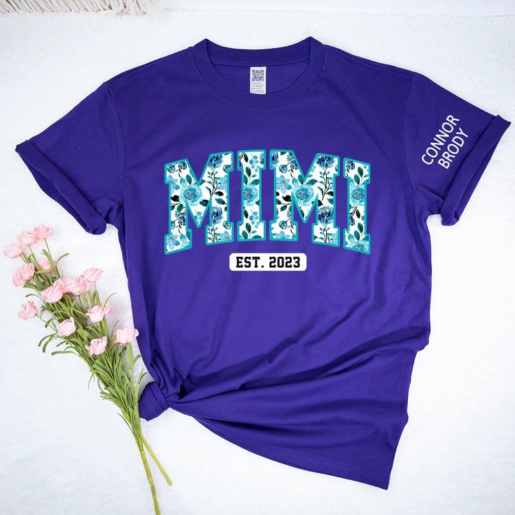 Mimi Floral 4 Shirt, Personalisiertes Mimi und Kinder, Muttertagsgeschenk T-Shirt - Individuelles Geschenk