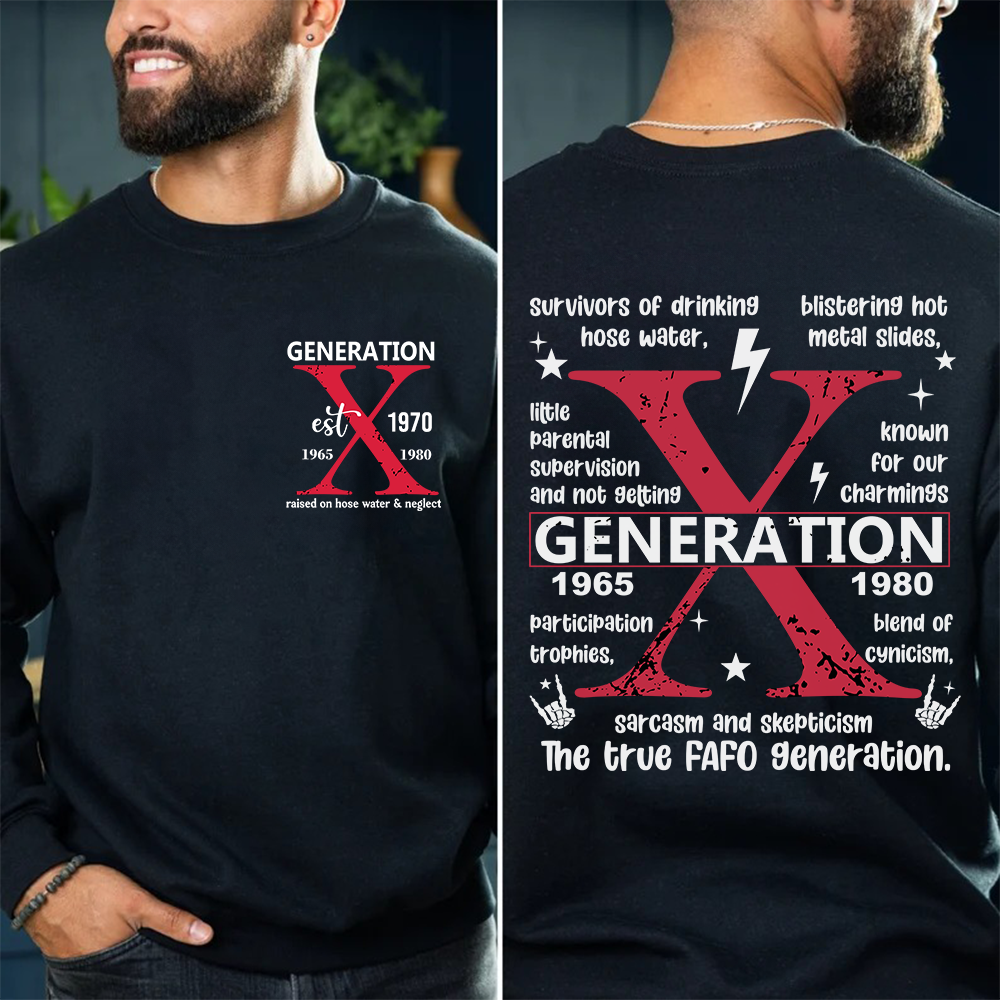 Personalisiertes Generation X T-Shirt mit Geburtsjahr auf der Brust