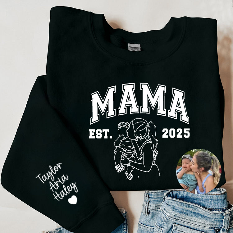 Felpa MAMA Sweatshirt Forever – Felpa personalizzata con contorno foto con nomi dei bambini e anno