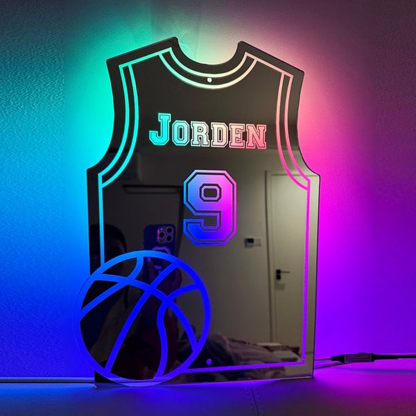 Personalized name custom basketball mirror wall lamp for basketball enthusiasts