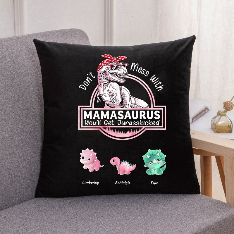 Don't Mess With Mamasaurus - Personalisiertes Kissen aus Samt - Muttertagsgeschenk