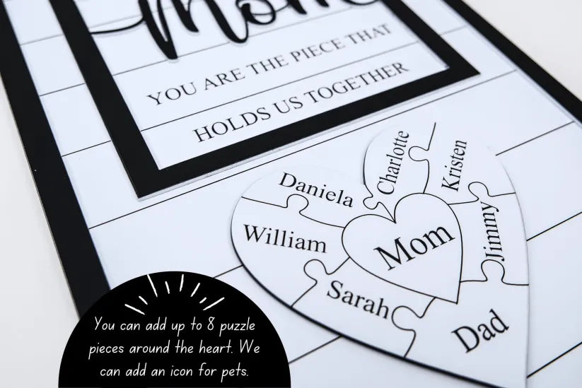 Custom Mothers Day Puzzle Sign for Mom| You are the Piece that holds us together | Personalized Heart-felt Birthday Gift for Mom, Mom Gift
