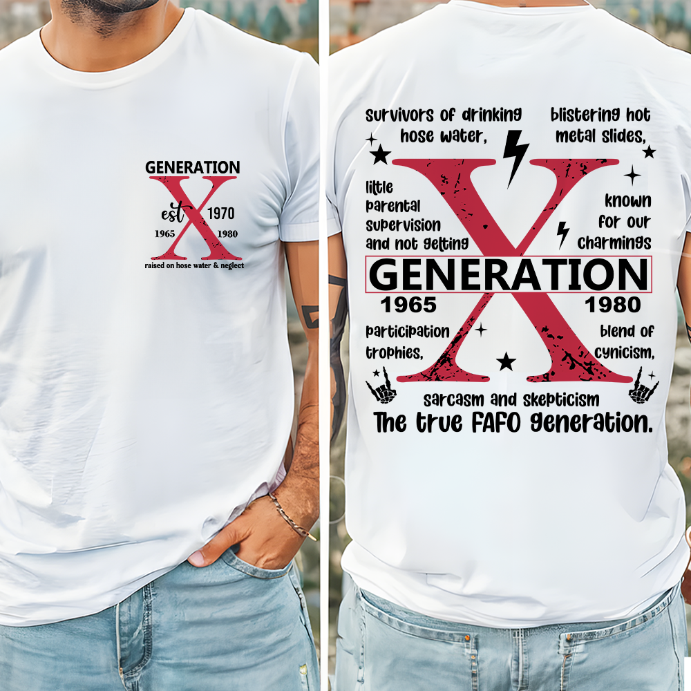 T-shirt personalizzata Generation X con anno di nascita sul petto