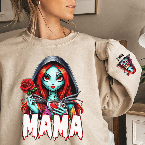 Custom Halloween MAMA Sweatshirt with Kid's Names on the Sleeve