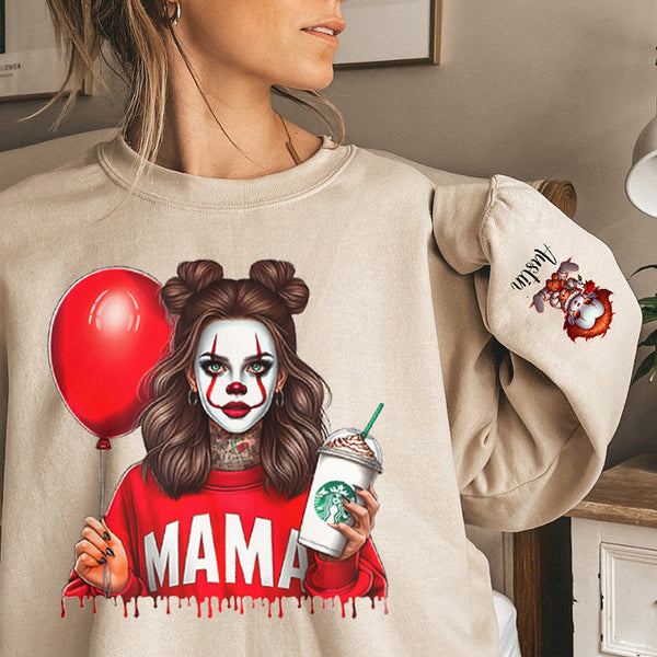 Custom Halloween MAMA Sweatshirt with Kid's Names on the Sleeve