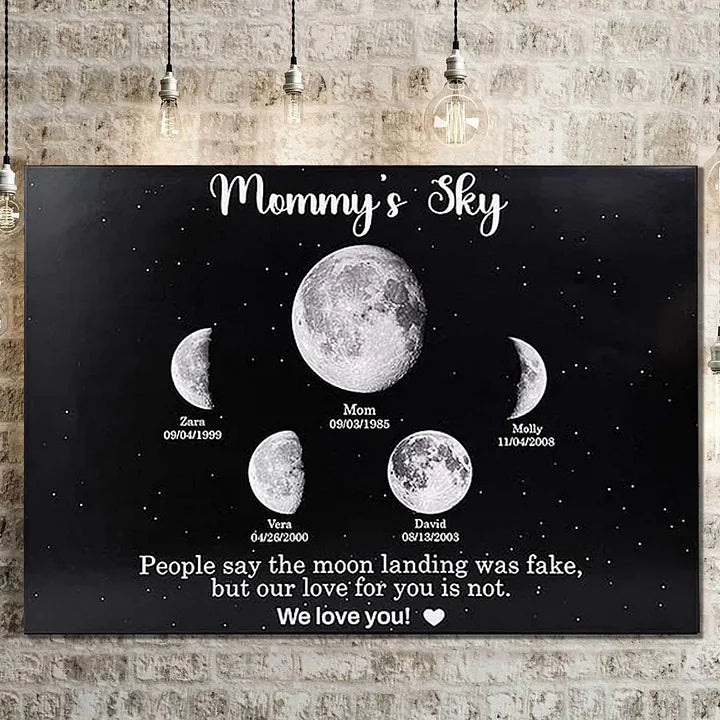 Drucken Sie einen benutzerdefinierten Mondphasenrahmen mit Text und Datum - Mommy's Universe 