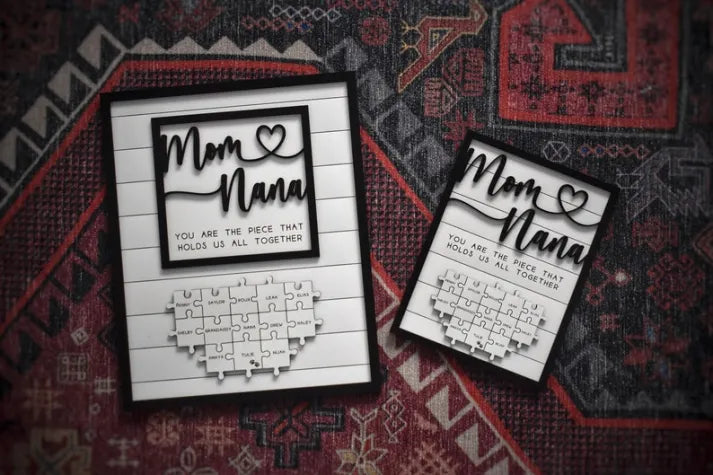 Custom Mothers Day Puzzle Sign for Grandmother | You are the Piece that holds us together | Personalized Heart-felt Gift for Mom and Nana