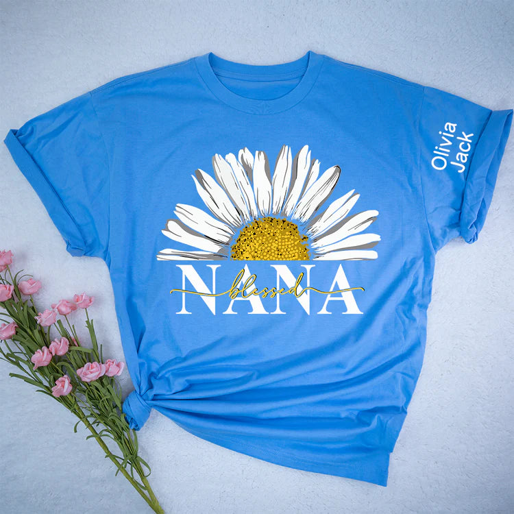 Camiseta Personalizada Blessed Nana Daisy Con Nietos - Regalo Para Mamá