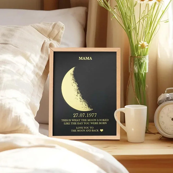 Marco personalizado de fase lunar con fecha de nacimiento, el mejor regalo para el Día de la Madre