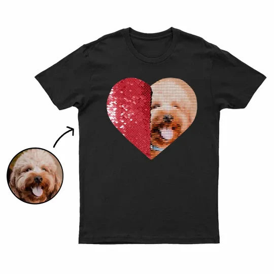 Maglietta personalizzata con paillettes reversibili e foto del tuo animale domestico