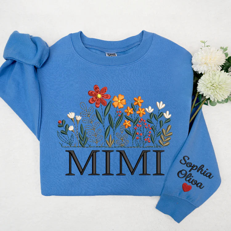 Mimi Blume bestickt - Custom Mimi mit Kindern - Mama Oma Geschenk Sweatshirt