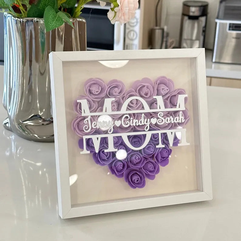 Caja de sombra personalizada con flores - Regalo del Día de la Madre para Abuela, Mamá, Nana, Mimi con nombres personalizados de los niños