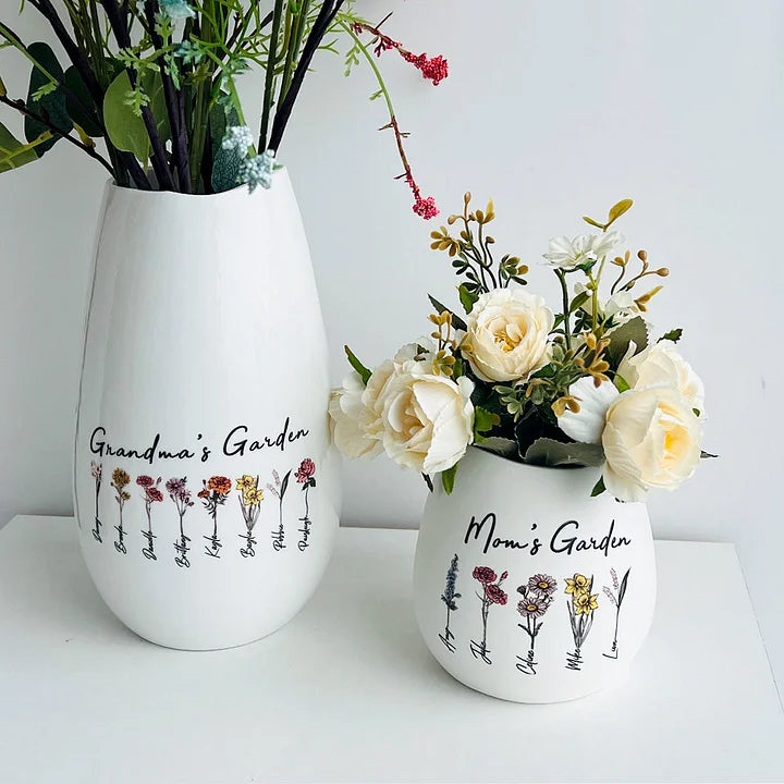 Personalisierte Vase mit Geburtsmonatsblume für Mama Oma