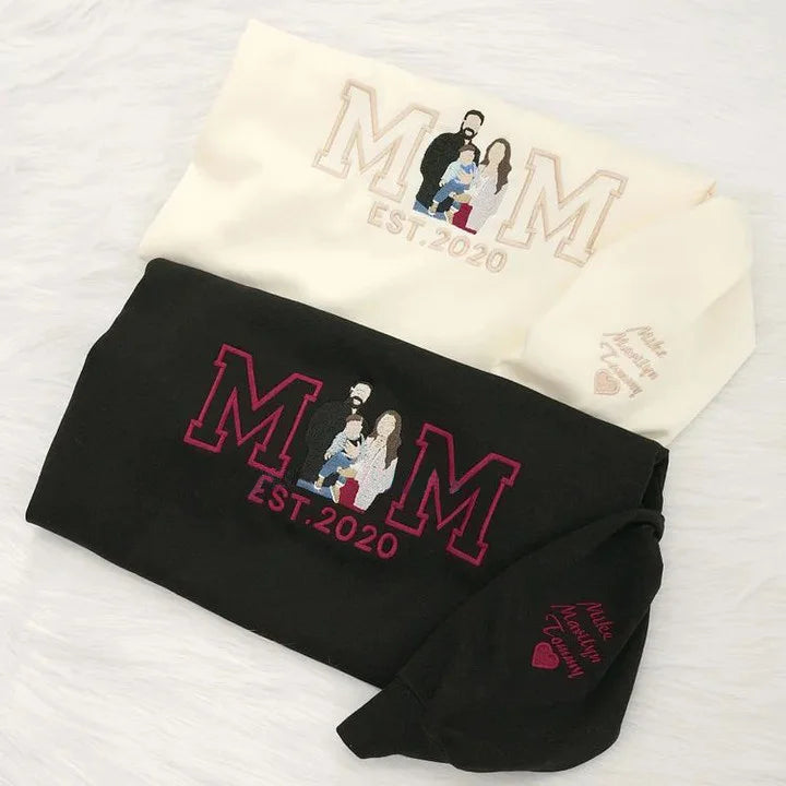 Sudadera personalizada con retrato bordado para mamá - Regalo del Día de la Madre