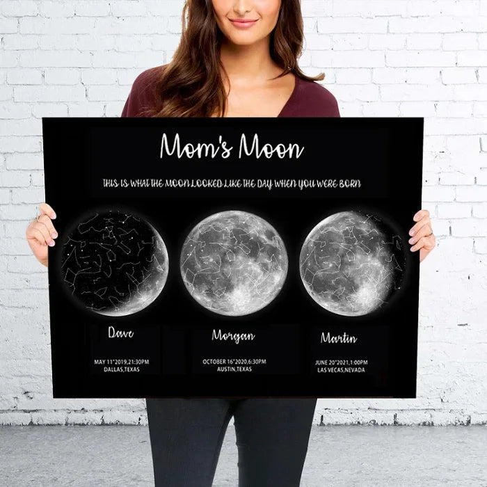 🎁 Regalo Especial para el Día de la Madre 🌔 Regalo Familiar Personalizado de Aniversario Especial con Cielo Nocturno de Luna - Universo de Mamá, Luna de Papá