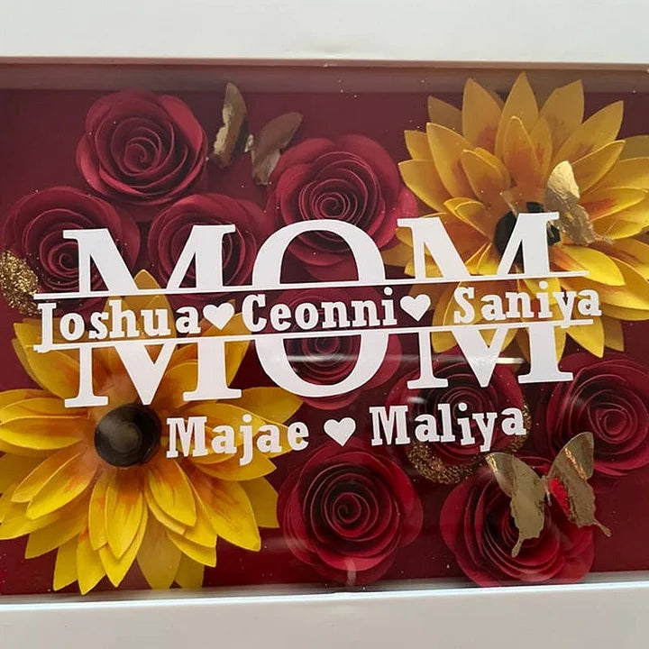 Boîte à ombre fleur personnalisée pour maman avec nom pour la fête des mères et pour votre amour - Cadeau fait main