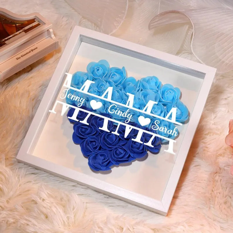 Caja de sombra personalizada con flores - Caja de sombra personalizada con nombre de rosas - Regalo de flores para mamá, abuela, nana