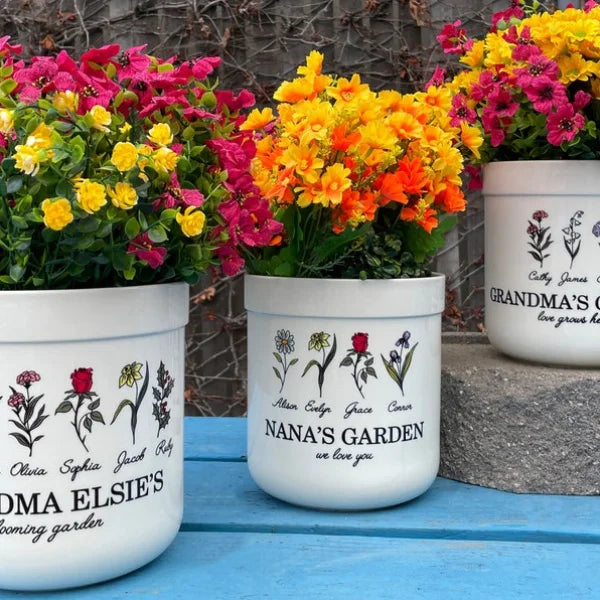 Geburtsmonat Blume Personalisierter Blumentopf für draußen, Oma Geschenke für Mama